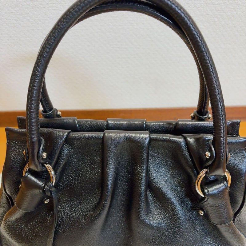 Salvatore Ferragamo Gancini Handbag Shoulder Bag Cowhide Grained Leather Black