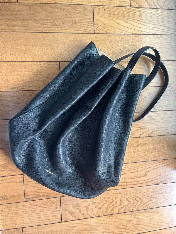 Jil Sander Drawstring Backpack Shoulder Bag Black Leather