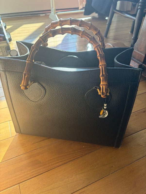 Gucci Bamboo Handle Handbag Black Leather Top Handle Shoulder Bag