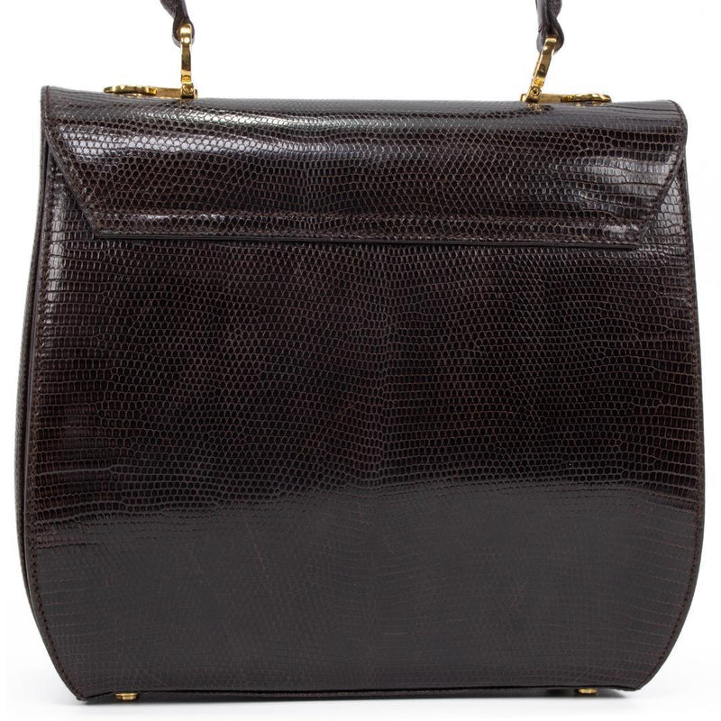 Ferragamo Gancini BW-214192 Handbag Lizard Leather Brown Gold Hardware
