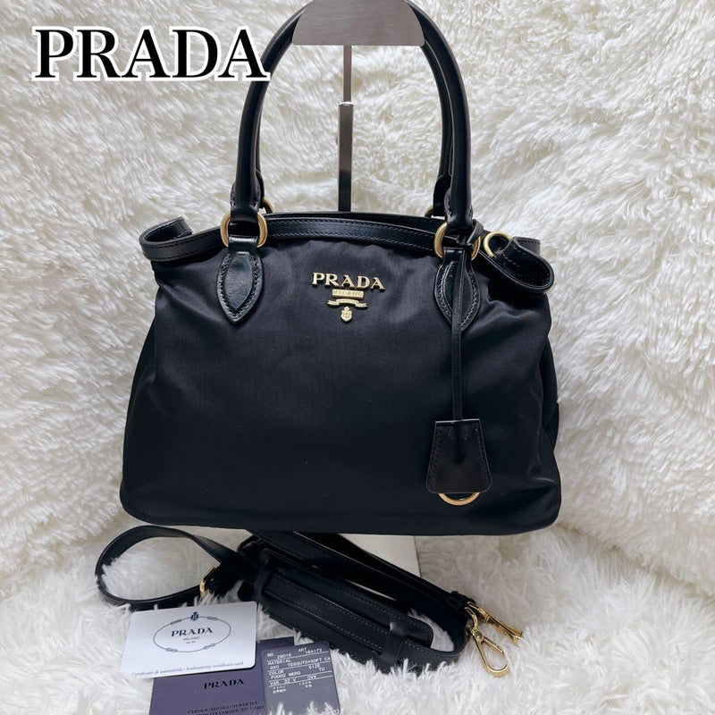 Prada 1BA173 Tessuto Saffiano Handbag Shoulder Bag Nylon Leather Nero Black