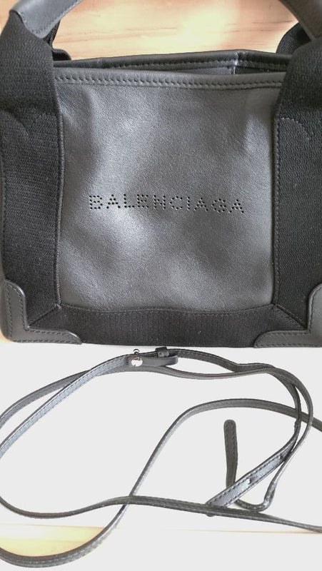 Balenciaga Navy Cabas Xs 590346-1000-F-553875 Handbag Leather Black