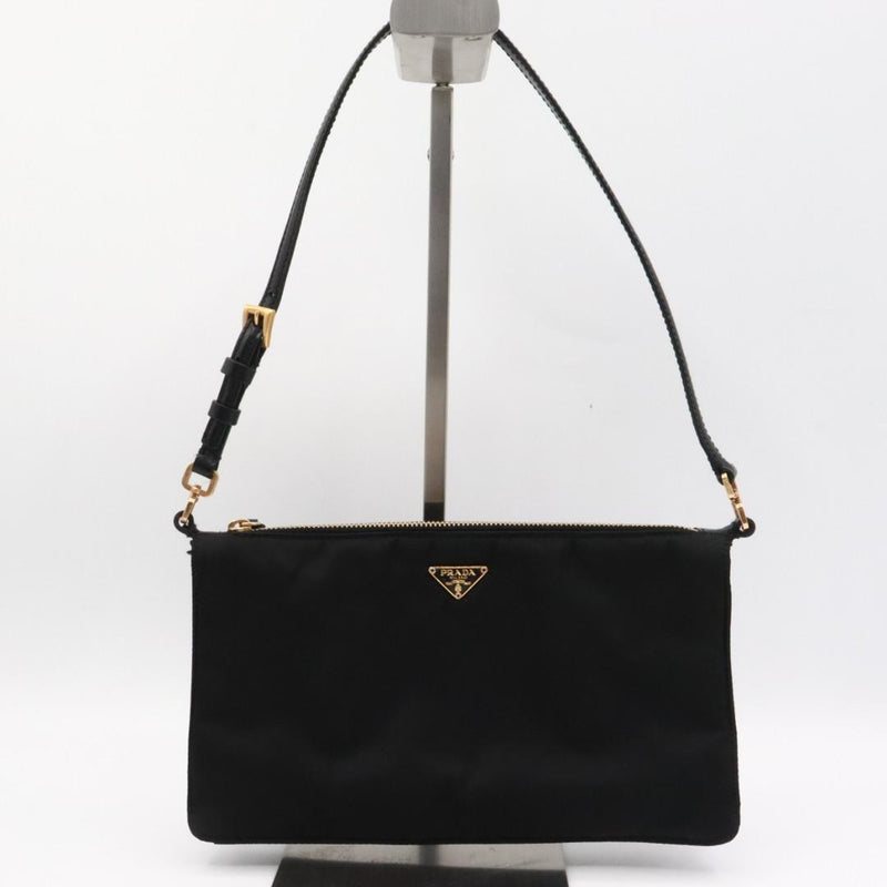 Prada Nylon Triangle Logo Handbag Black Gold Hardware