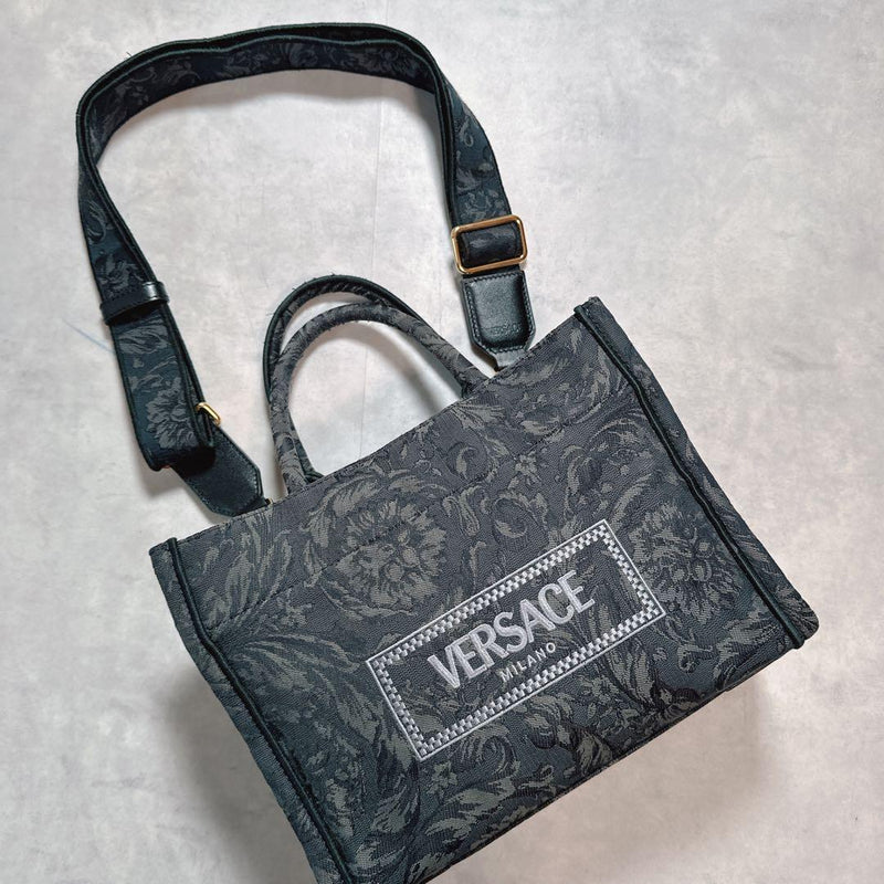 Versace Athena 2-Way Tote Bag Canvas Gray Shoulder Bag