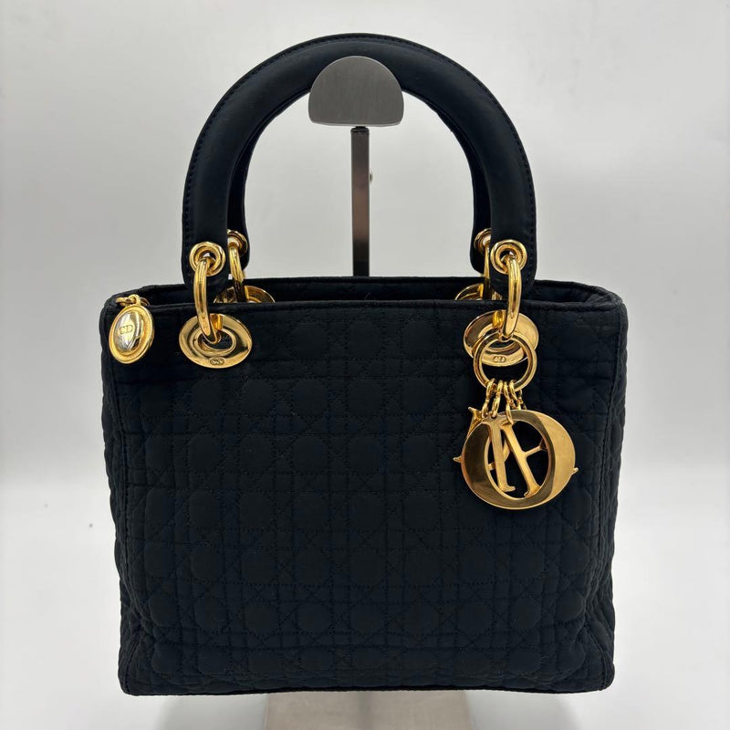 Christian Dior Lady Dior Cannage RU0937 Handbag Black Leather Gold Hardware