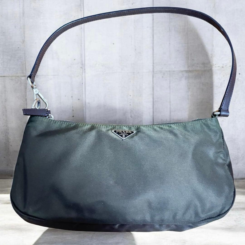 Prada Handbag Shoulder Bag Tote Nylon Olive Green