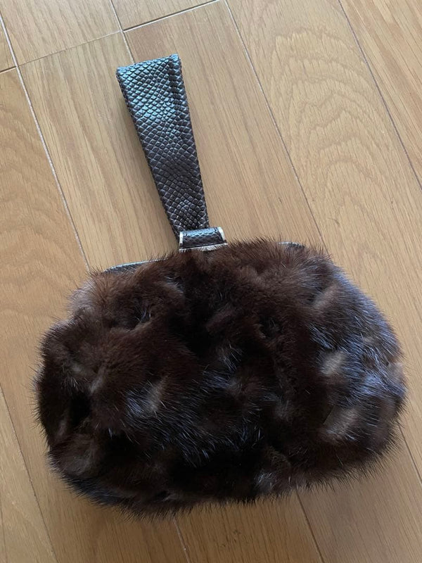 Salvatore Ferragamo Fur Handbag Shoulder Bag Brown