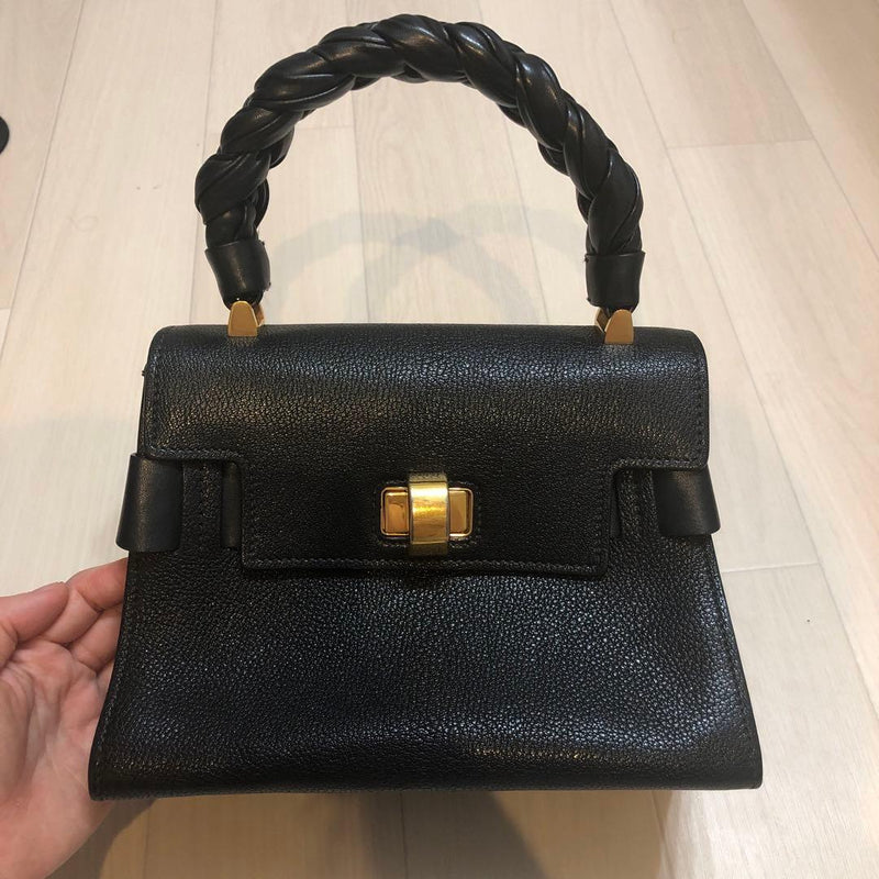 Miu Miu Handbag Shoulder Bag Black Leather Braided Handle Gold Hardware