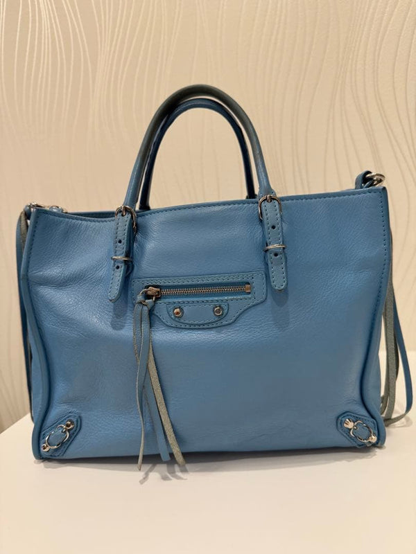 Balenciaga Paper Tote Handbag Shoulder Bag Black Leather
