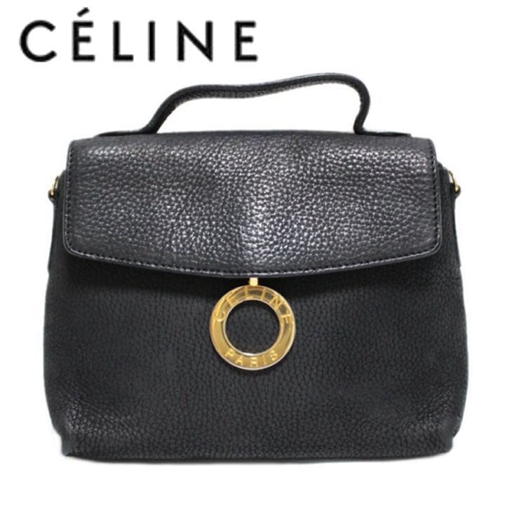 Celine Circle Ring Handbag Black Leather Shoulder Bag