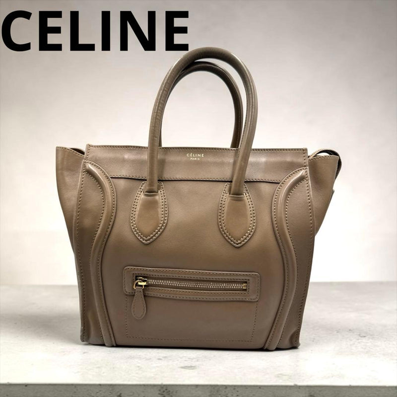 Celine Luggage Micro Shopper Handbag Leather Beige