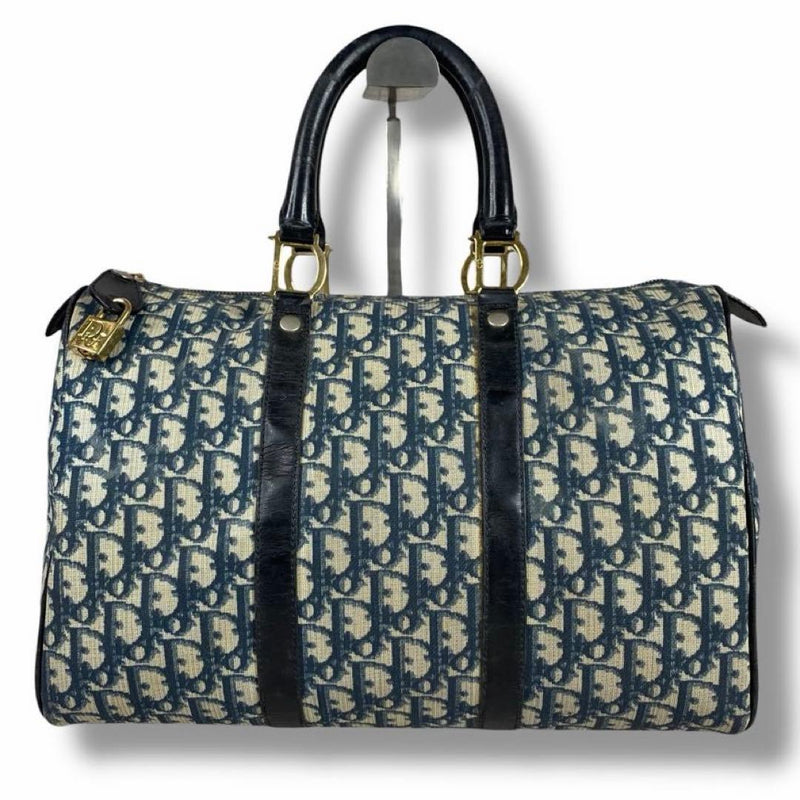 Christian Dior Trotter Boston Bag Pvc Navy D-hardware Padlock Charm