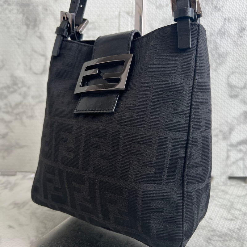 Fendi Mamma Bucket Zukka Handbag Black Canvas Leather