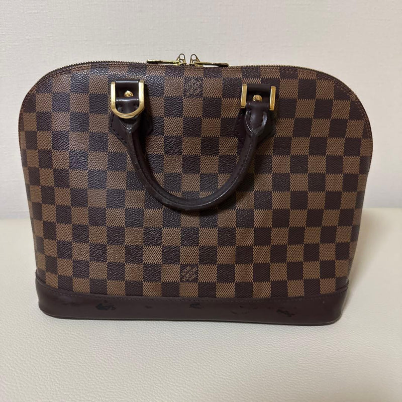 Louis Vuitton Alma Handbag Damier Ebene Brown Leather