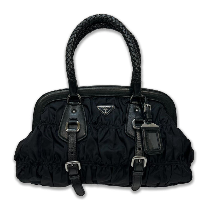 Prada Tessuto Gaufre BN1331 Handbag Nylon Leather Black