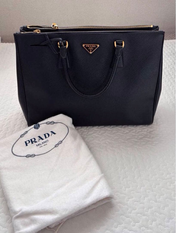 Prada Galleria Saffiano Leather Handbag Black Tote Shoulder Bag