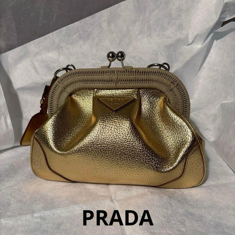 Prada Gold Gamaguchi Clutch Bag Purse Handbag