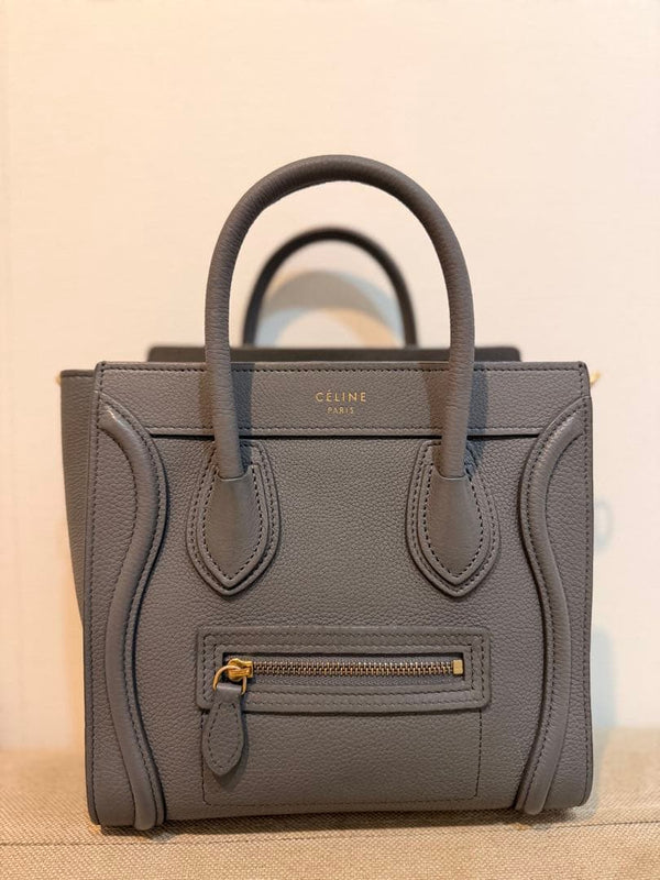 Celine Nano Luggage Handbag Tote Grey Leather Metal Fittings