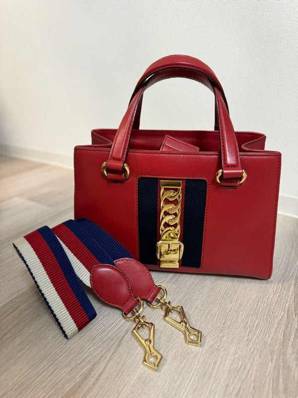 Gucci Sylvie 2 Way Shoulder Bag Handbag Leather