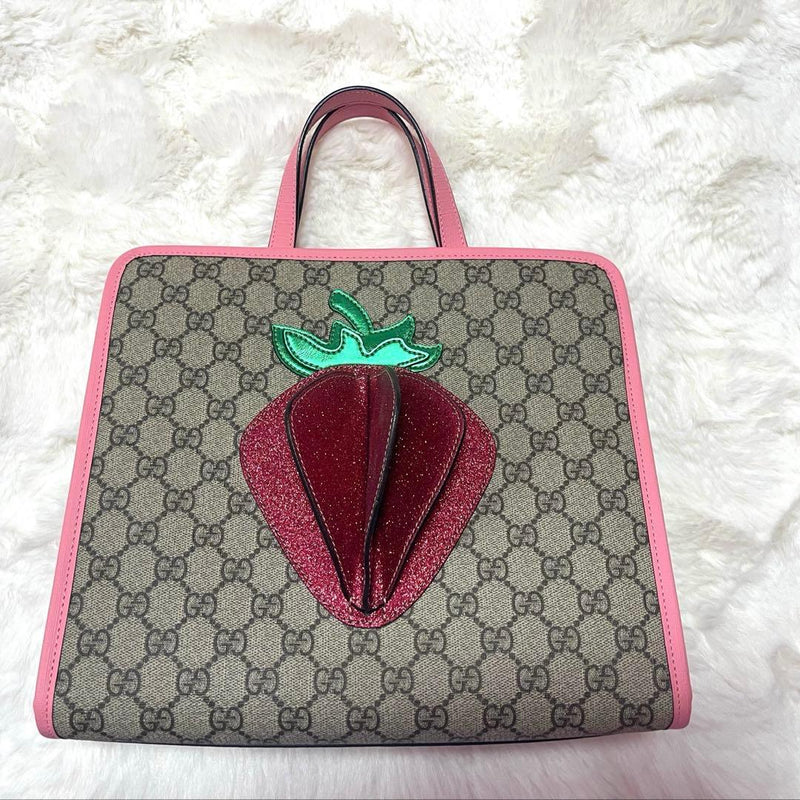 Gucci Strawberry Motif Crossbody Shoulder Bag Beige Pink