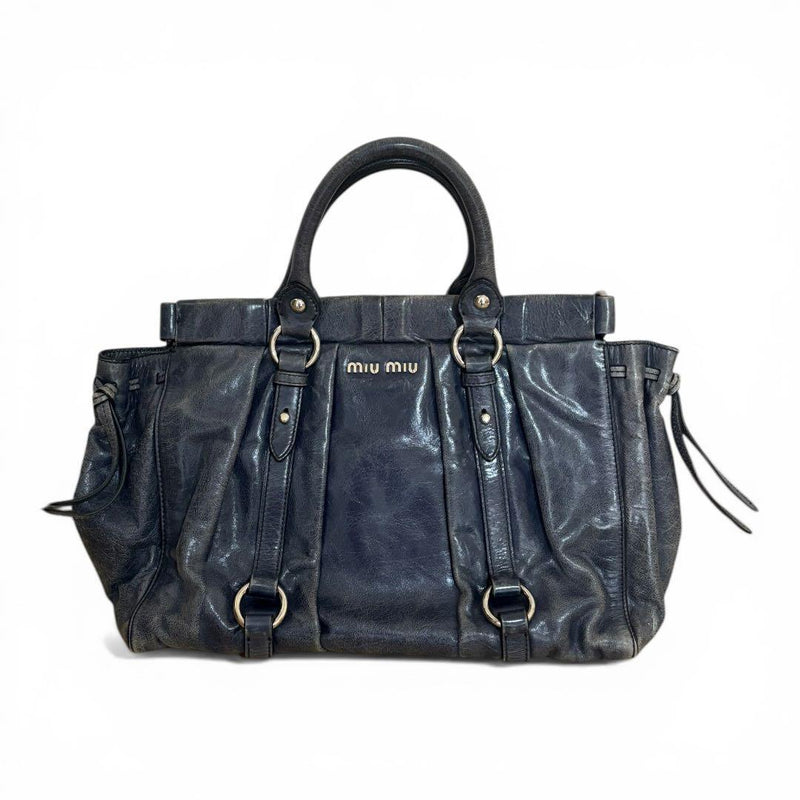 Miu Miu Vitello Lux RT0383 Shoulder Bag Leather Navy Bluette