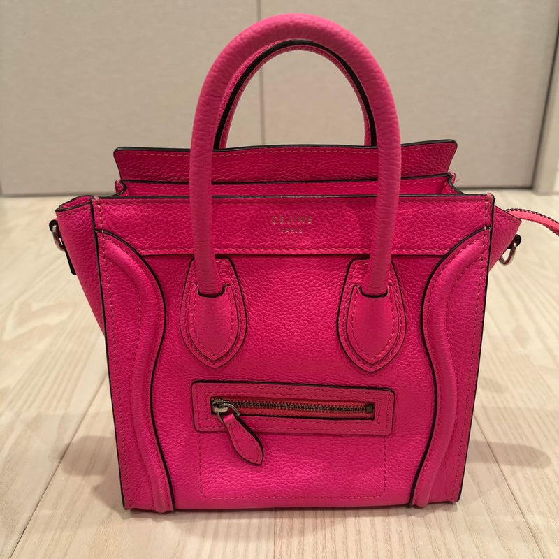 Celine Luggage Nano Handbag Crossbody Shoulder Bag Leather Shocking Pink