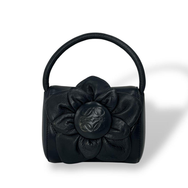 Loewe Anagram Mini Handbag Leather Navy Blue Gold Hardware Flower Design