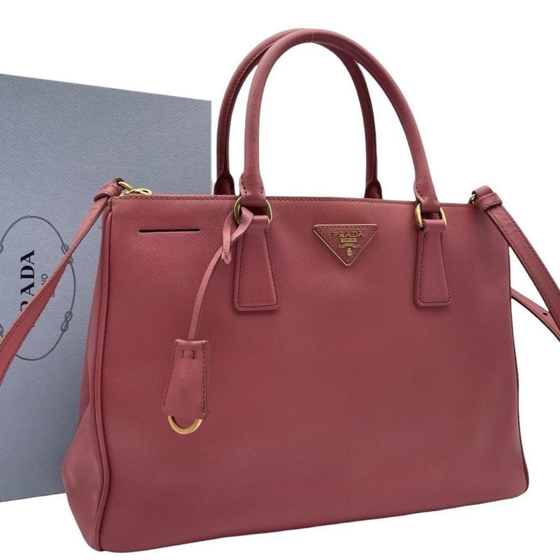 Prada Galleria Saffiano Leather Handbag Tote Shoulder Bag Pink