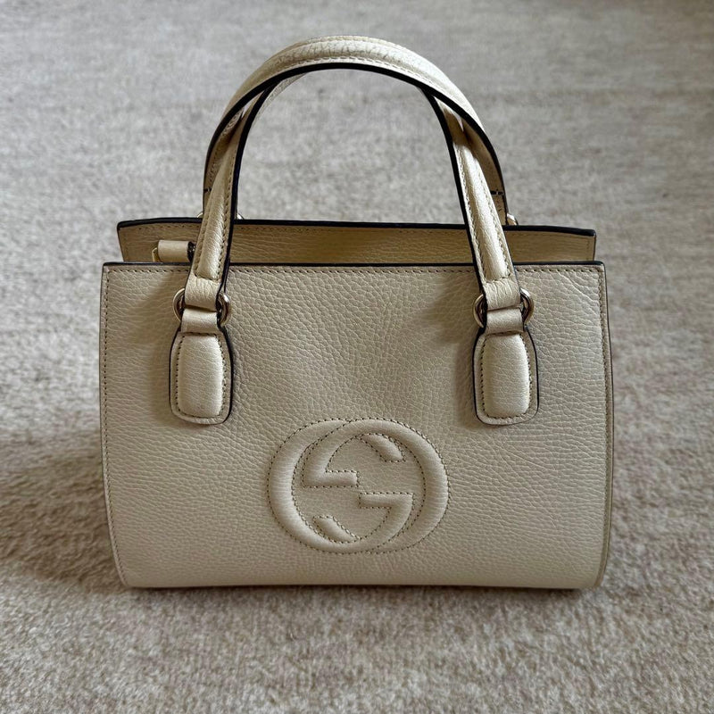 Gucci Soho 607722 Handbag Shoulder Bag Leather Ivory Champagne Gold Hardware