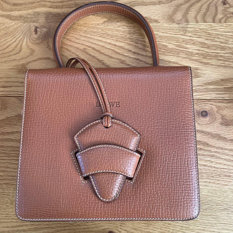 Loewe Barcelona Handbag Shoulder Bag Brown Leather Flap Closure