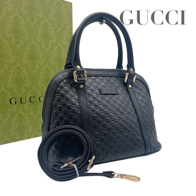 Gucci Microguccissima Dome Shoulder Bag 2-Way Navy Blue Leather