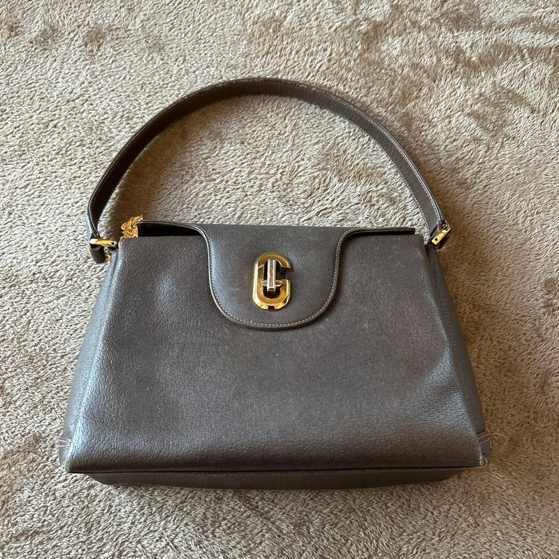 Gucci Handbag Leather Gray Gold Hardware