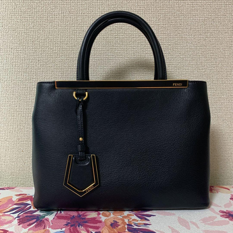 Fendi Deux Jours Handbag Tote Shoulder Bag Black Leather