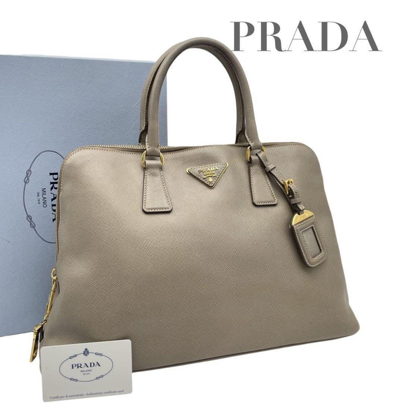 Prada Promenade Saffiano Leather Handbag Tote Bag Greige