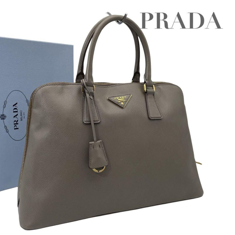 Prada Promenade Saffiano Handbag Shoulder Bag Leather Greige
