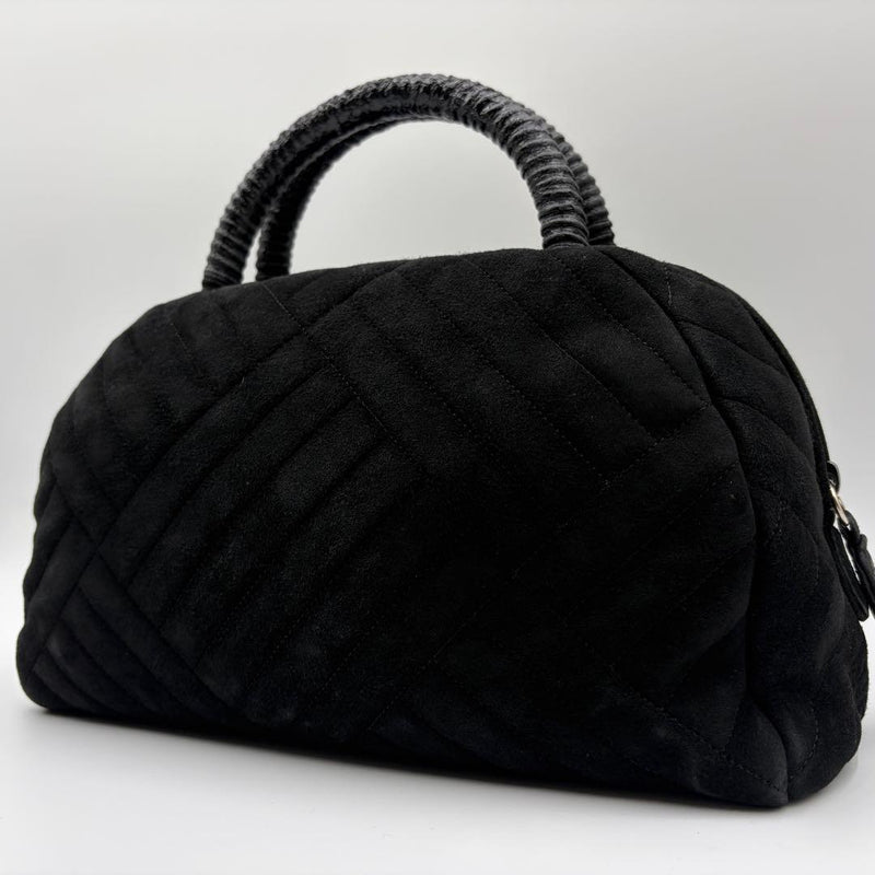 Prada Quilted Suede Velour Handbag Black Tote Bag