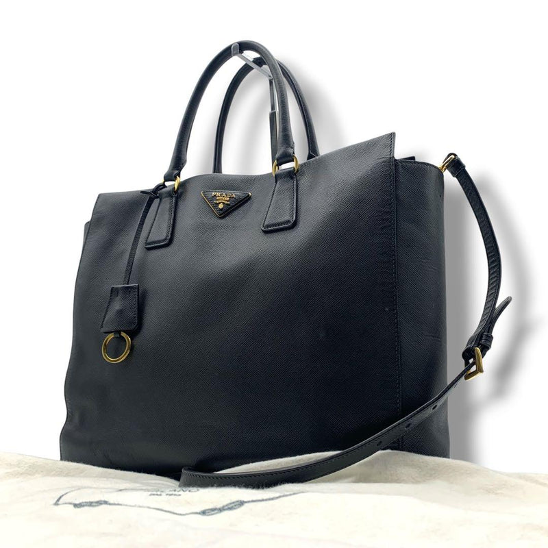 Prada Saffiano Leather 2way Handbag Shoulder Bag Black