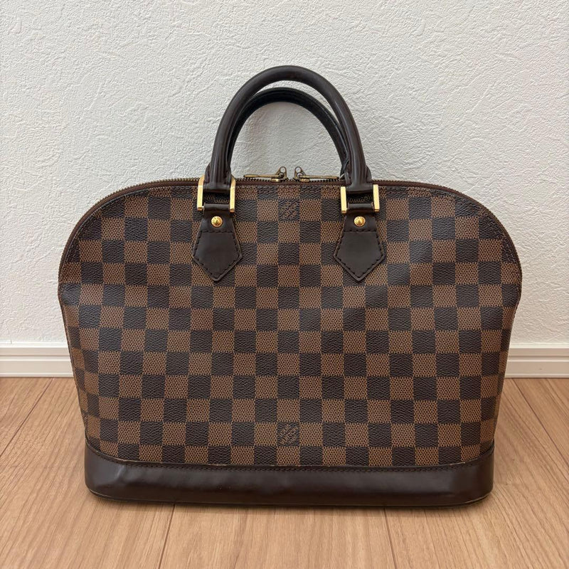 Louis Vuitton Alma Pm M51131 Handbag Damier Ebene Canvas Dark Brown Leather Red