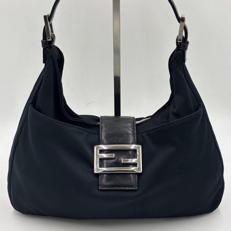 Fendi Mamma Baguette Shoulder Bag Cotton Jersey Black
