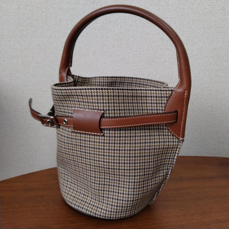 Celine Big Bag Nano Bucket Handbag Wool Leather Beige Brown Check