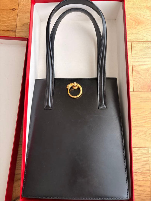 Cartier Panthere Handbag Shoulder Bag Black Leather