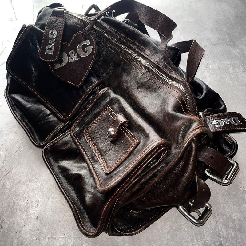 Dg Dolce Gabbana Handbag Brown Leather Multi Pocket