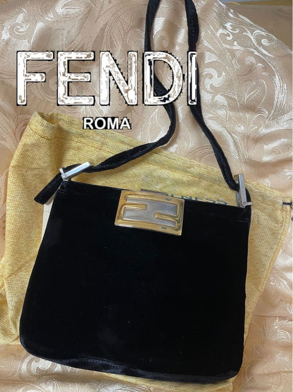 Fendi Velour Handbag Ff Logo Silver Hardware
