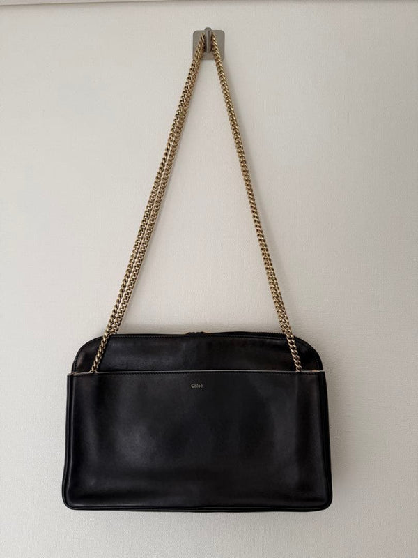 Lucy Shoulder Bag Leather Black Gold Hardware Handbag