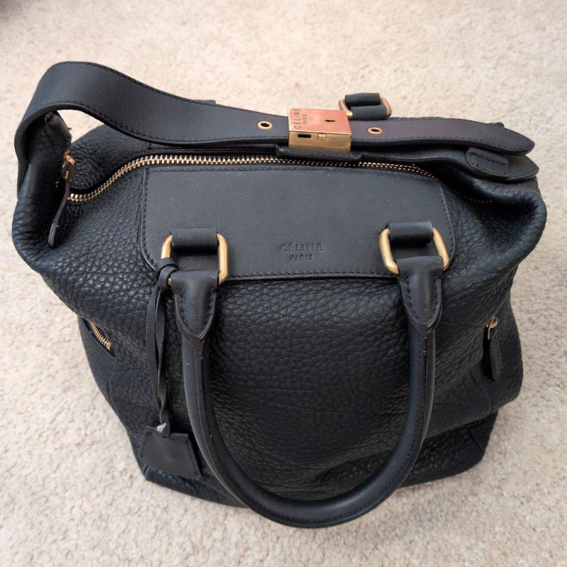 Celine Handbag Shoulder Bag Leather Black Gold Hardware
