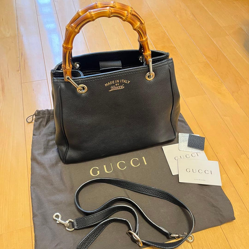Gucci Bamboo Shopper Mini Handbag Shoulder Bag Leather Black