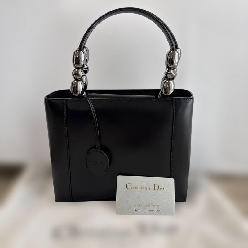 Christian Dior Malice Pearl Handbag Mirror Calf Leather Black