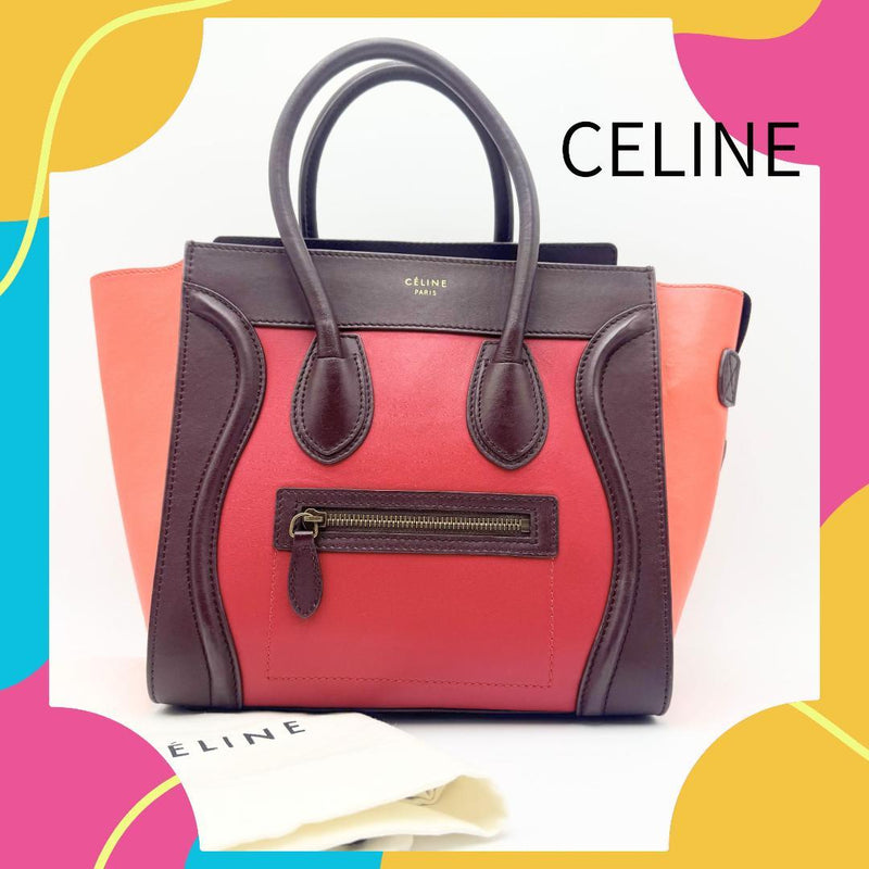 Celine Luggage Micro Shopper Handbag Tricolor Leather Brown Red Orange
