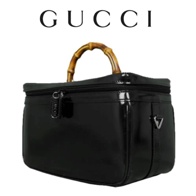 Gucci Bamboo 2-way Shoulder Bag Black Enamel Handbag