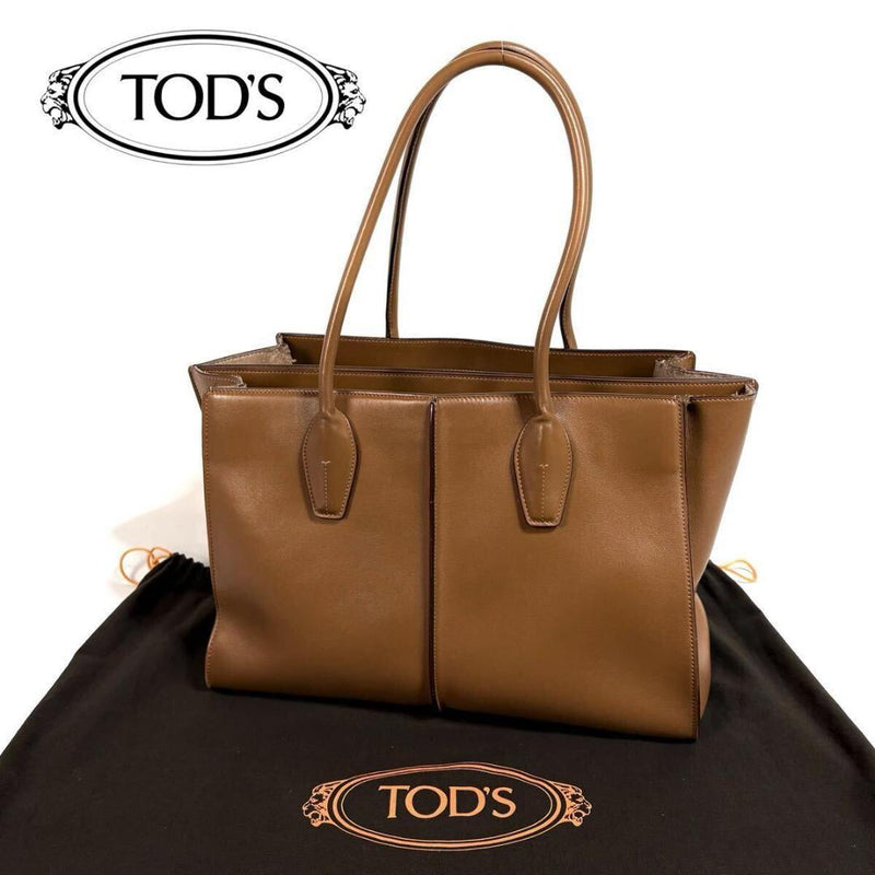Tods Holly Bag Medium Handbag Leather Light Brown Tote Shoulder Bag